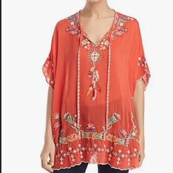 Johnny Was Collection Dakota Poncho in bright orange flora embroidery size small - Picture 3 of 11